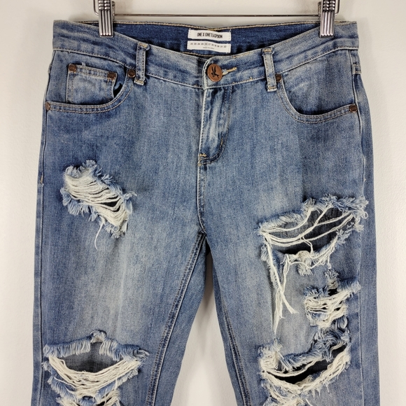 One Teaspoon Awesome Baggies Mid Rise Distressed Destroyed Straight Tapered Jean - Picture 2 of 10